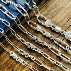 Real Solid 925 Sterling Silver Paper clip Chain Paperclip Necklace Made in Italy