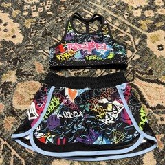 Rebel Girls 2-Piece Graffiti Sports Bra & Shorts Set, Multicolor, Graffiti Set