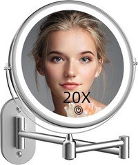 Rechargeable Wall Mounted Lighted Makeup Vanity Mirror 8 inch 1X/20X Magnifying