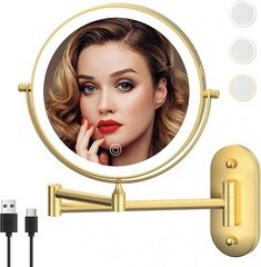 Rechargeable Wall Mounted Lighted Makeup Vanity Mirror 8 Inch Double Sided US