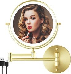 Rechargeable Wall Mounted Lighted Makeup Vanity Mirror 8 Inch Double Sided