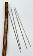 Redditch England Set 4 Cast Steel Knitting Needles Wooden Case 10.5" Antique VTG