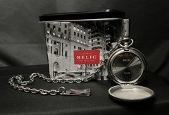 Relic By Fossil Men's Silver Tone Pocket Watch Grey Dial w/ Chain