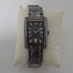 Relic Quartz Rectangle Watch Black Textured Dial Roman Date SS Bracelet