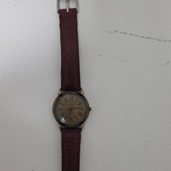 Relic Quartz Watch Gold Dial Roman Numerals Brown Leather Strap