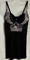 Rene Rofe Black Pink Lace Trim Underwire Push Up Bra Camisole Tank Slip Large