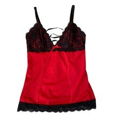 Rene Rofe Whimsigoth Vampire Lace Up Babydoll Cami Top Women S/M Red Romantic
