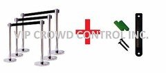 RETRACTABLE BELT STANCHION, 6 POSTS, 36" MIRROR SS + 7FT BLK BELT+WALL BRACKET