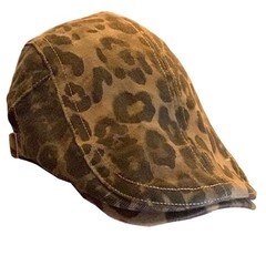 Retro Leopard Beret Cap 20s-Gatsby Fashion Cows Newsboy Caps Cotton Blend Ivy Fl