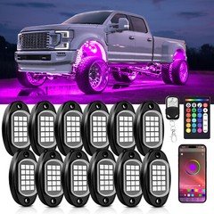 RGB/Pure White LED Rock Lights Kit, 8/12 Pods Car/Truck Underbody Underglow Kit