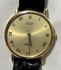 Rolex Cellini 32mm 18k Gold watch and buckle.  Rolex leather Box