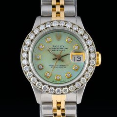Rolex Datejust 69173 Custom Diamond Bezel & Blue Dial 26mm Ladies Watch