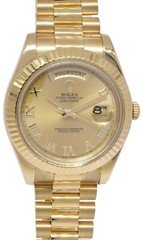 Rolex Day-Date II President 18k Yellow Gold Champagne Roman Watch '12+ 218238