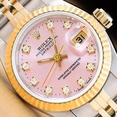ROLEX LADIES DATEJUST 69173 PINK FACTORY DIAMOND DIAL 18K GOLD STEEL WATCH