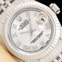ROLEX LADIES DATEJUST 69174 18K WHITE GOLD STEEL SILVER ROMAN DIAL JUBILEE WATCH