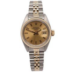 Rolex Oyster Date Yellow Gold Steel Champagne Dial Automatic Ladies Watch 6917