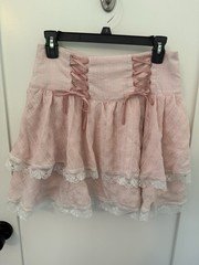 ROMWE Pink Miniskirt Tiered Lace