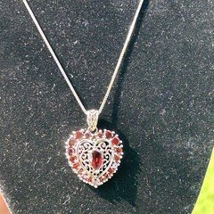 Ross Simons Garnet Filigree Heart pendant necklace