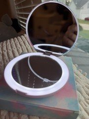 Round LED Lighted Folding Compact Makeup Mirror, Pink/Blue, Battery Operated