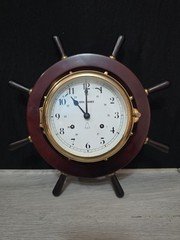 Royal Mariner Ships Wheel Clock West Germany Brass Wood Nautical Franz Hermle 