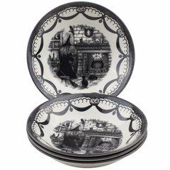 Royal Stafford Witch Fireplace Black Cat Soup Bowls Set of 4 Halloween