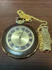 ROYCE 17 Jewels Mechanical Pocket Watch Gold Dial Open Face w/ Chain Working
