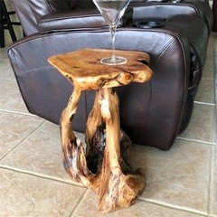 Rustic Cedar Root Flower Stand Stool - 19.5" H Tree Stump Side Table Handcrafted