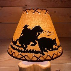 Rustic Oiled Kraft Lamp Shade with Cowboy Design - 12"