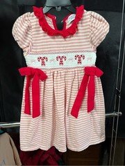 Rylee Faith Designs Pink & Red Striped Ruffle Dress Christmas Candy Canes size 4
