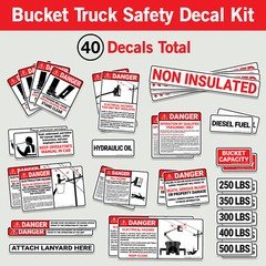Safety OSHA Decal Sticker Kit for Bucket Truck, Crane Truck, Boom Truck - 40 Pcs
