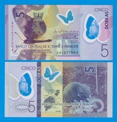 SAINT THOMAS AND PRINCE, 5 Dobras, P 70, 2016, UNC Polymer, Sao Tome & Principe