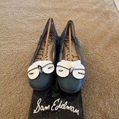 Sam Edelman Blue Silk Ballet Flats Round Toe Logo Accent Women US 6 M