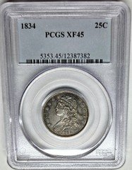 Scarce 1834 Capped Bust Quarter 25C PCGS XF45 Rotated Reverse High Grade Beauty 