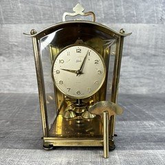 Schatz 400 Day Anniversary German Brass Glass Mantel Clock W/ Key Parts Repair