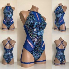 Schminke 🐆 Hybrid leopard bodysuit pole dance wear mesh wet-look hologram mesh