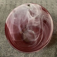 SEA Glasbruk Kosta Boda Sweden Art Glass Candy Bowl Red W/ White Smoke Excellent