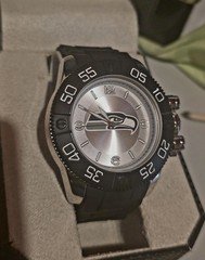 Seattle Seahawks Logo Quartz Chronograph Analog Watch Black Rubber Strap