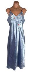 Second Skin Oily Sissy Satin Babydoll Vintage Nightgown Dress Embroidered Blue