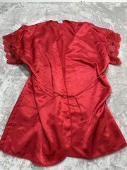 Sedu Lingerie Women's Size Large Red Vintage Top Lace Sleeve Tie Off Rose EUC