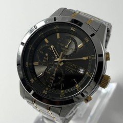 Seiko 4T57-00H0 43mm 15.5cm Wrist Quartz Mens Watch Black Dial Gold Chronograph