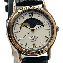 Seiko Alba Moonphase Quartz Date Moon Phase White Dial Men Preowned Analog