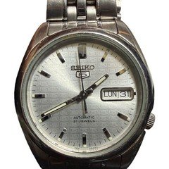 Seiko Automatic Mens Watch Silver Dial Stainless Day/Date Japan Pre-Owned