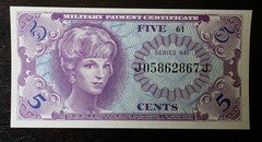 Series 641 Military Payment Certificate 5¢ cents Currency