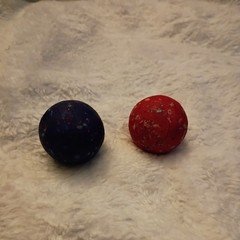 Set 2 Vintage Clay Marbles 1" Shooters- Blue and Red 