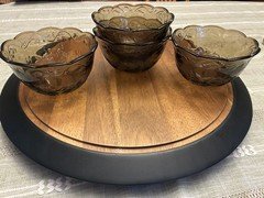 Set  4 Vintage Princess House Fantasia Amber Mocha Glass Bowls Floral/scalloped