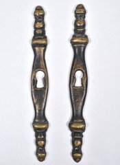 Set of 2 Antique Vtg Brass Key Hole Cover Escutcheon Plates 5.25" Tall Long Thin
