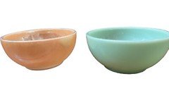 Set of 2 Fire King Oven Ware 5" Bowls Jadeite & Peach Luster Chili Cereal