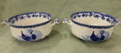 Set of 2 William James Farm Yard Farmyard Blue Rooster Double Handled Soup Bowls