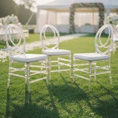 Set of 3 Acrylic Dining Transparent Crystal Clear Chiavari Chairs with cushions
