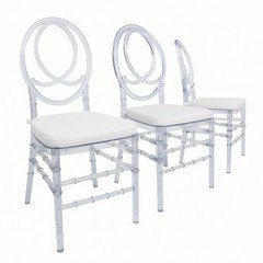 Set of 3 Chiavari Style Acrylic Chairs with Cushions Crystal Clear Modern Dining